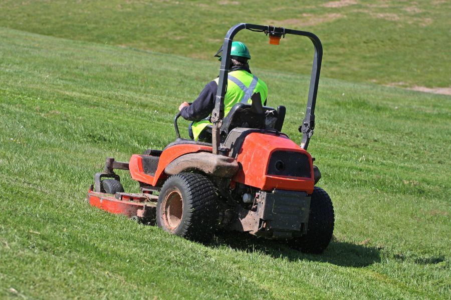 Cutting grass in the park