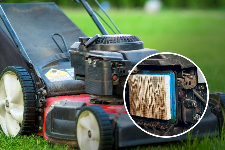 Dirty air filter on lawn mower