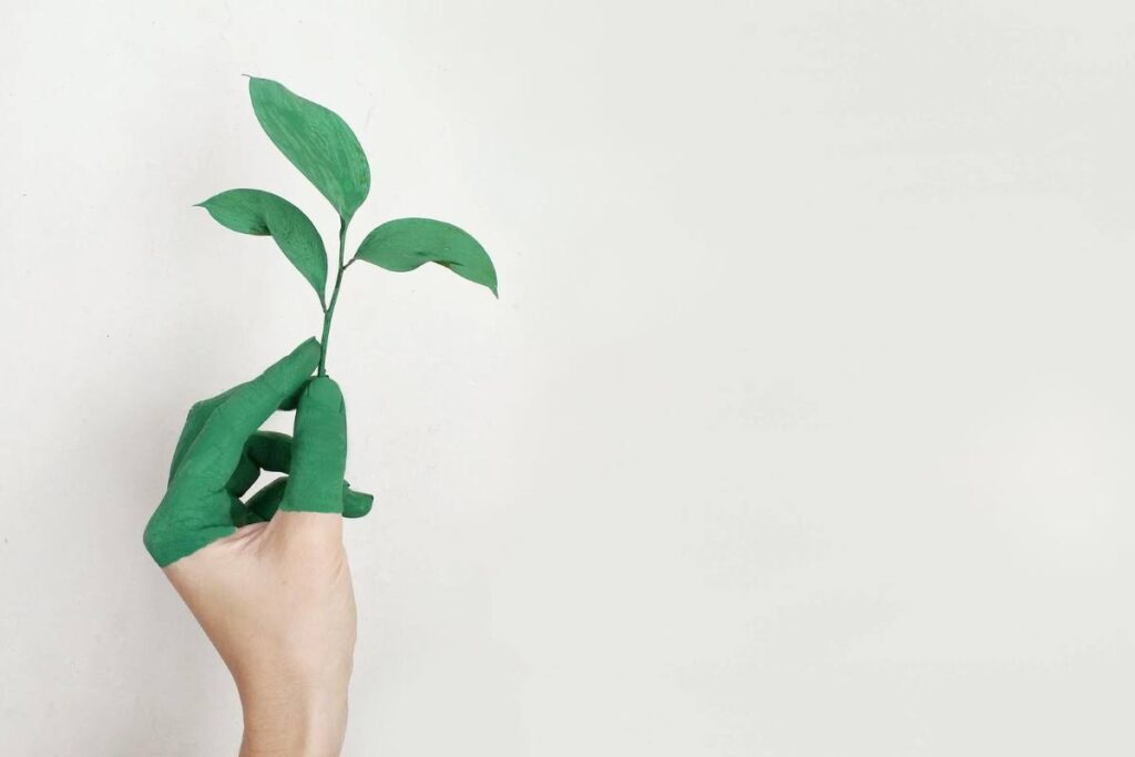 Hand painted green holding a plant