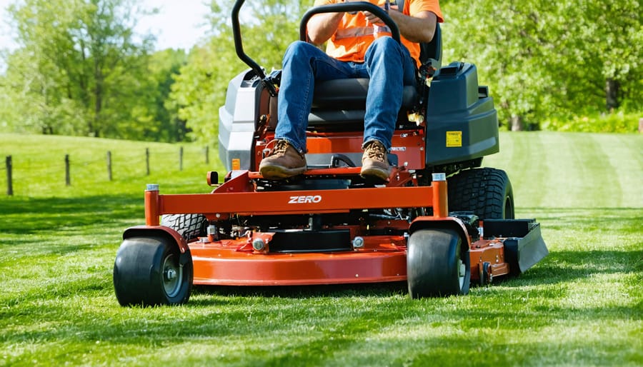 Side view of commercial-grade zero-turn mower showing professional build quality