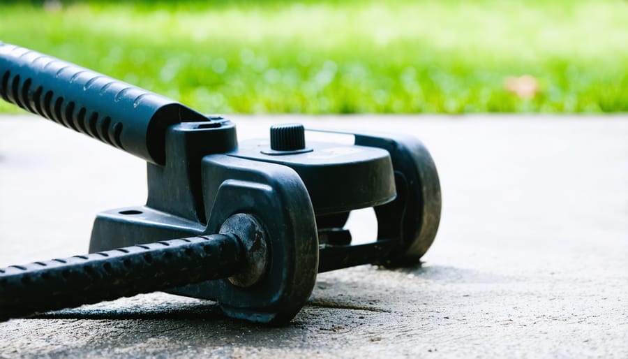 Lawn mower handle showing operator presence control safety mechanism
