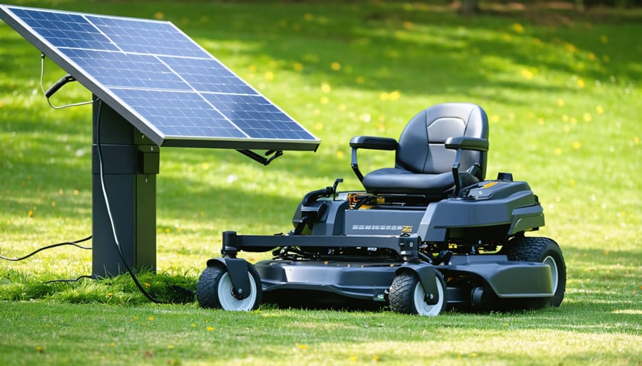 Eco-friendly electric zero-turn mower with sustainable charging infrastructure