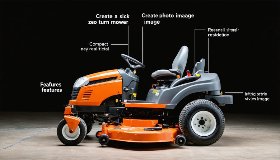 Entry-level residential zero-turn mower with labeled components and controls
