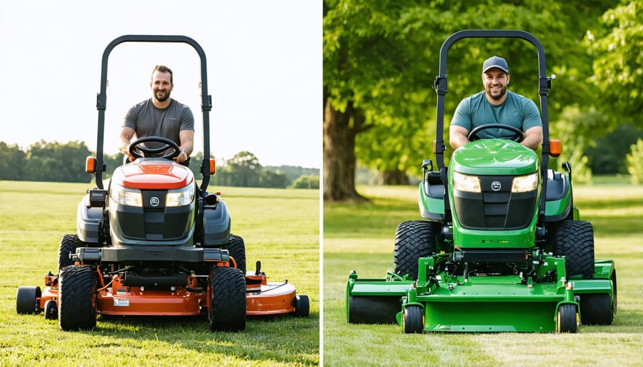 Two different sizes of lawn tractors shown side by side