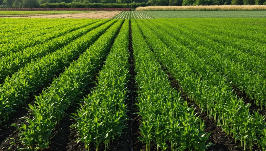 Person using broadcast spreader to distribute grass seed across lawn