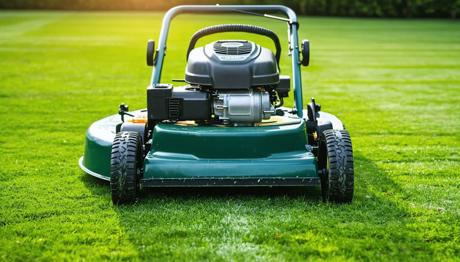 Clean underside of compact tractor mower deck showing maintained blades