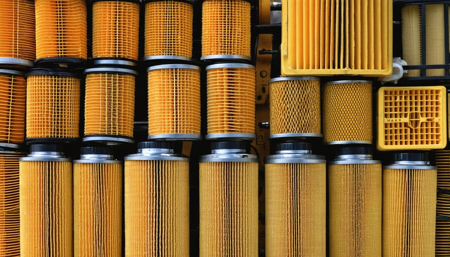 Dirty tractor air filter showing dust and debris accumulation