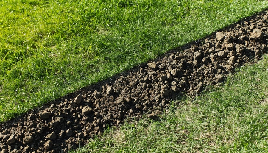 Cross-section view of healthy lawn soil showing grass roots growing through compost-enriched layers