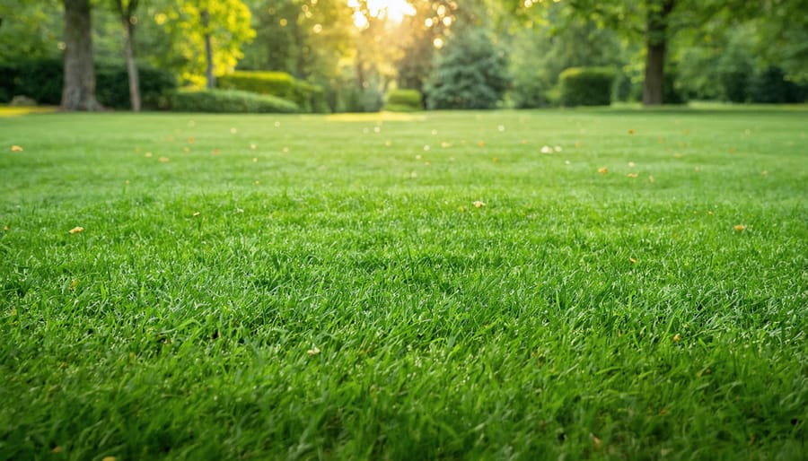 Close-up of hands holding grass seed over prepared lawn soil
