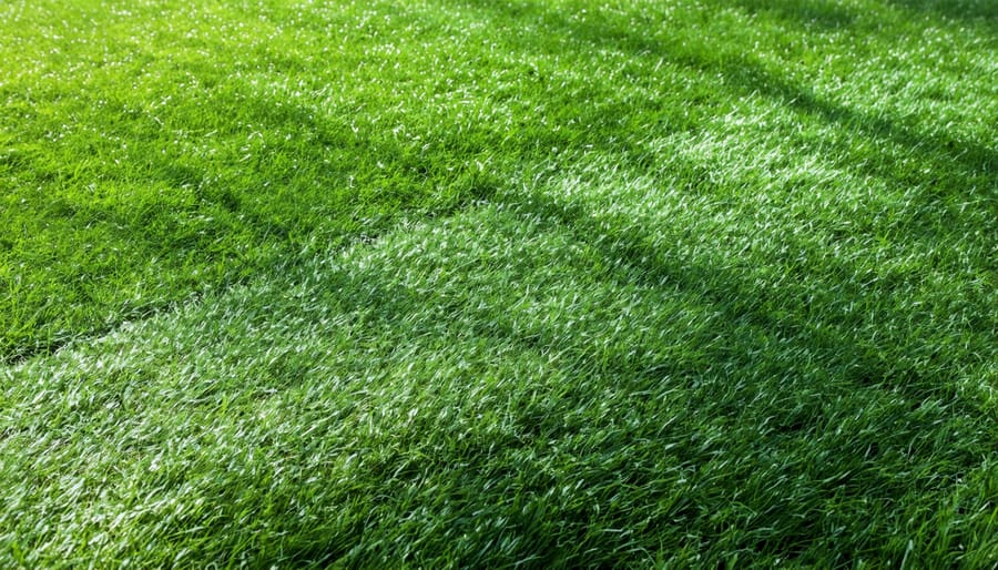 Close-up of freshly mowed lawn showing clean, even grass cut at uniform height