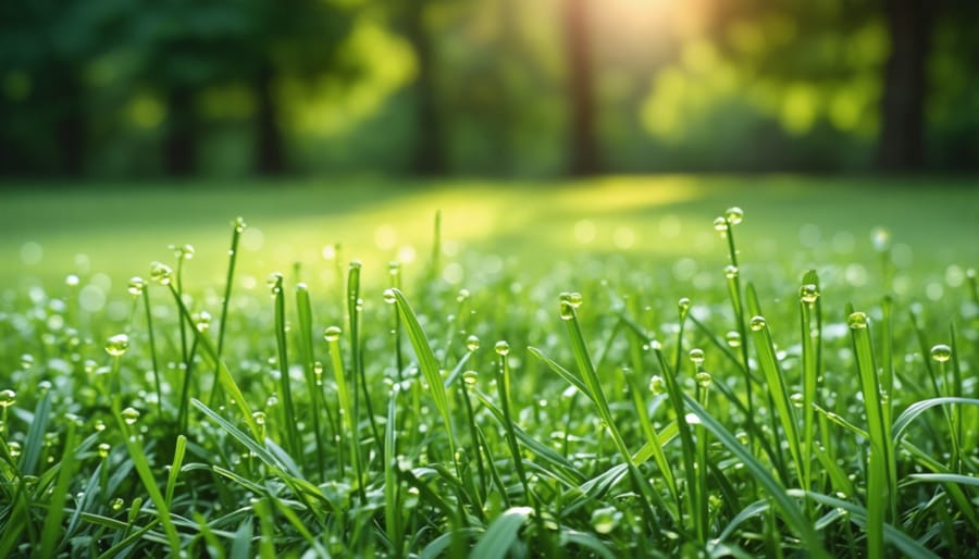 Person operating core aerator on lawn with soil plugs visible on grass