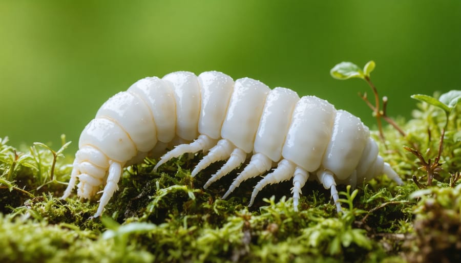 Close-up of white grub larvae on soil showing common autumn lawn pest