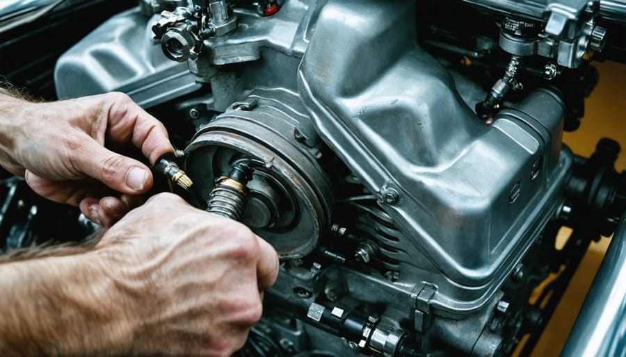 Dirty spark plug and clogged air filter removed from lawn mower engine