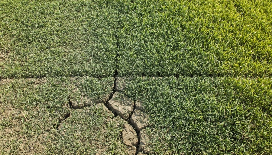 Zoysia lawn showing natural summer dormancy with brown and green patches