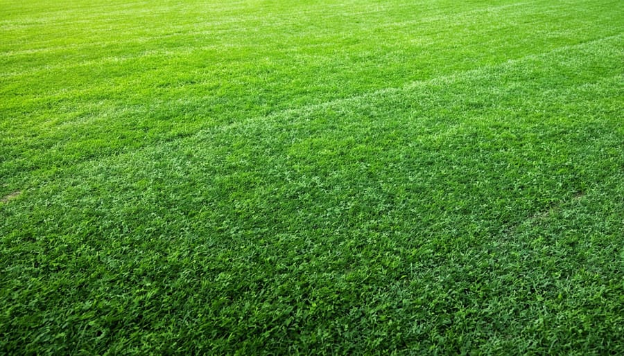 Lawn mower cutting zoysia grass at elevated summer height