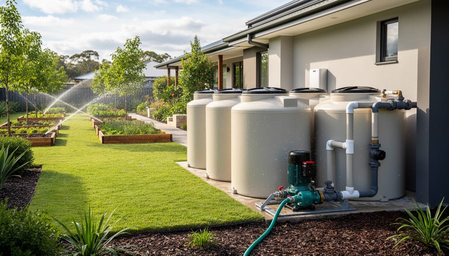 Large residential cistern water storage tank with overflow system