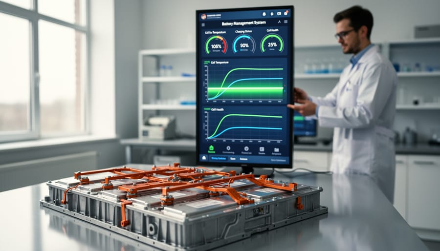 Person placing cordless tool battery into organized charging cabinet slot