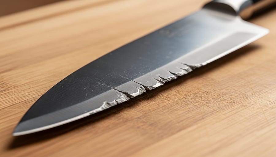 Close-up of dull hedge trimmer blade showing worn teeth and nicks