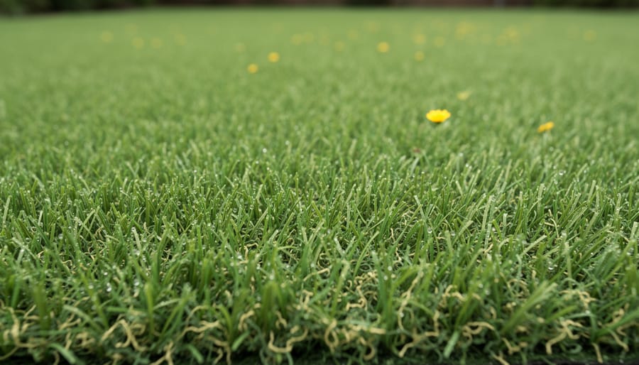 Close-up of thick healthy green lawn grass with no weeds