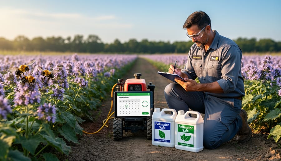Honeybee pollinating clover flowers in lawn demonstrating beneficial insect activity