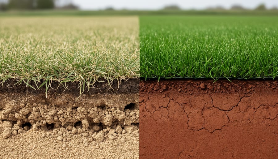 Comparison of sandy soil and clay soil held in hands showing texture differences