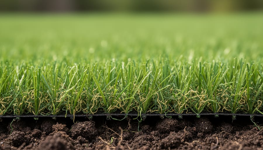 Close-up of fresh grass clippings on soil showing the beginning of decomposition