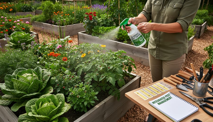 Thriving organic vegetable garden showing results of integrated pest management