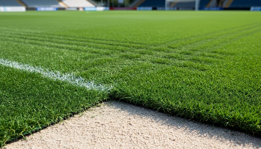 Healthy green athletic field with uniform grass growth on sand-based root zone system