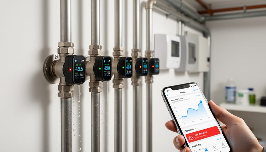 Modern irrigation flow sensor installed on residential sprinkler system