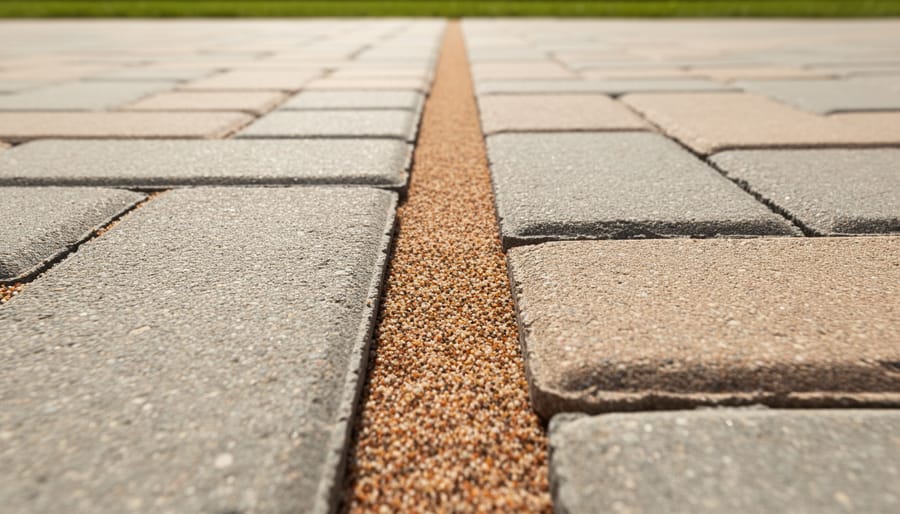 Polymeric sand being applied between patio pavers to prevent weed growth