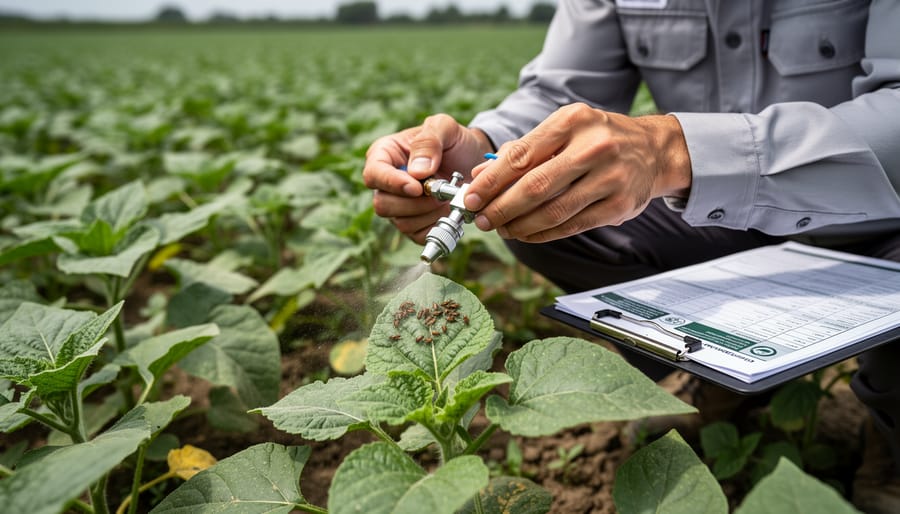 Homeowner applying targeted spot treatment to specific lawn area with spray bottle