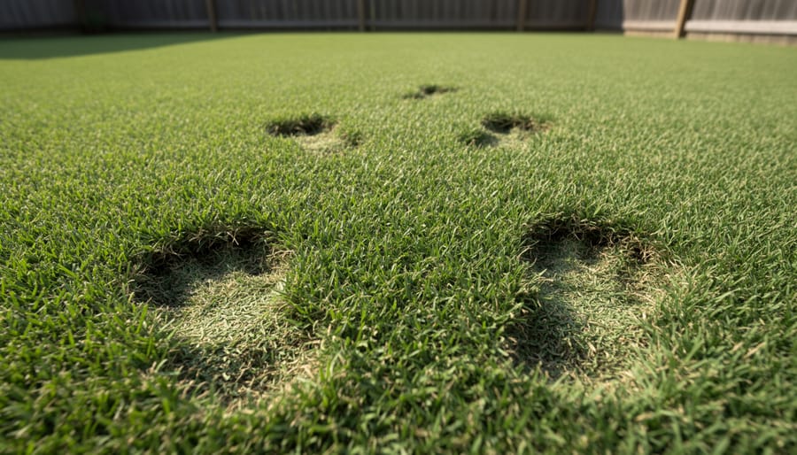 Footprints remaining visible in zoysia grass indicating watering is needed