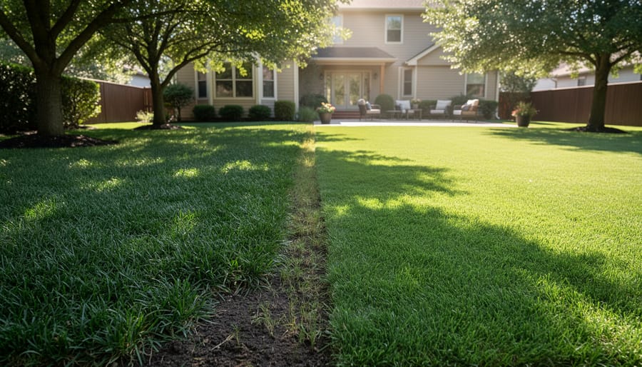 Residential lawn showing areas of full sun and shade from trees and structures