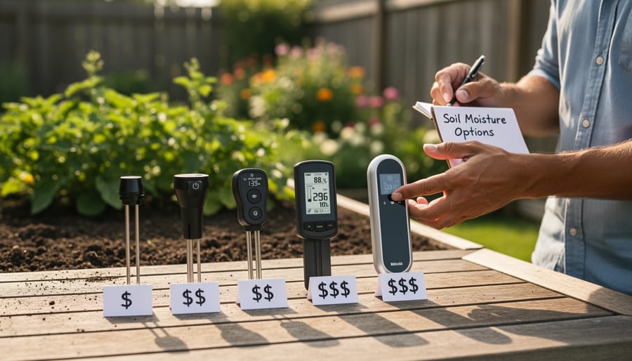 Comparison of various soil moisture sensor types on dark soil background