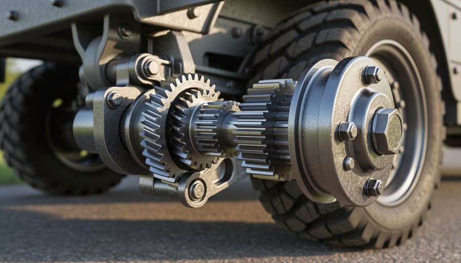 Toro lawn mower rear wheel assembly showing drive gear and axle components