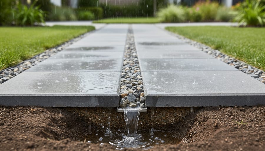 Water soaking through gaps in permeable paver patio surface