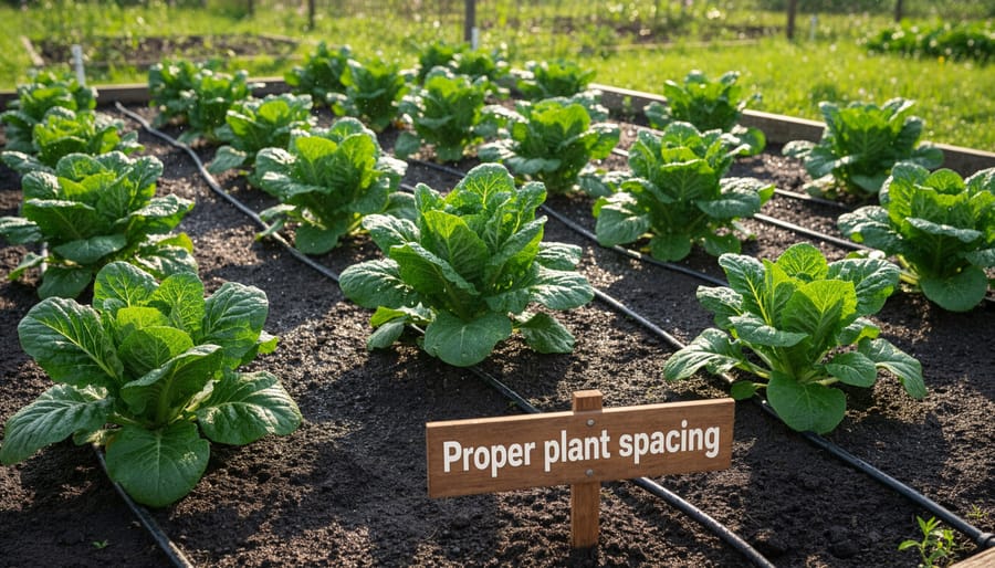 Garden bed showing correctly spaced perennial plants with mulch visible between specimens