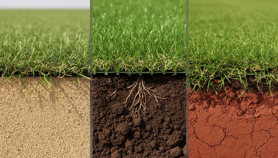 Side-by-side comparison of sandy, clay, and loamy soil samples in clear containers