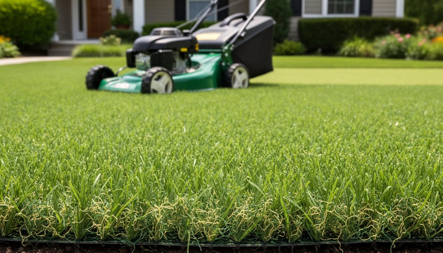 Close-up macro view of healthy grass showing dense growth and multiple blade tillers