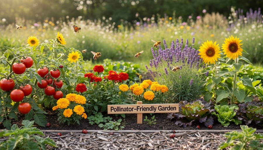 Beneficial insects and pollinators thriving in chemical-free organic garden
