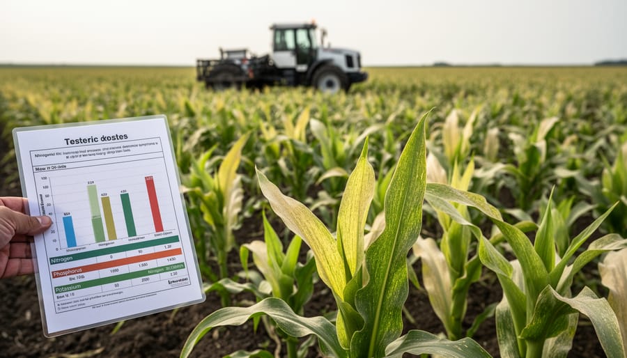 Comparison of healthy dark green lawn grass next to nitrogen-deficient yellowish grass