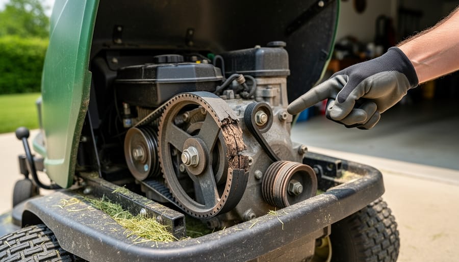 Comparison of worn drive belt showing cracking next to new replacement belt