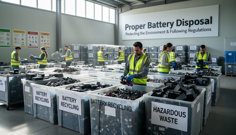 Person recycling old lawn equipment battery at retail store collection point