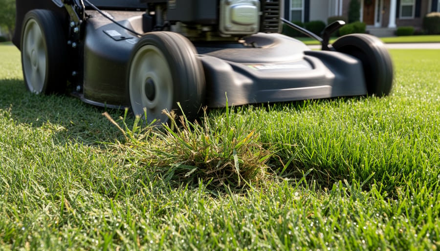Close-up comparison of cleanly cut grass versus torn grass blades from high-speed mowing