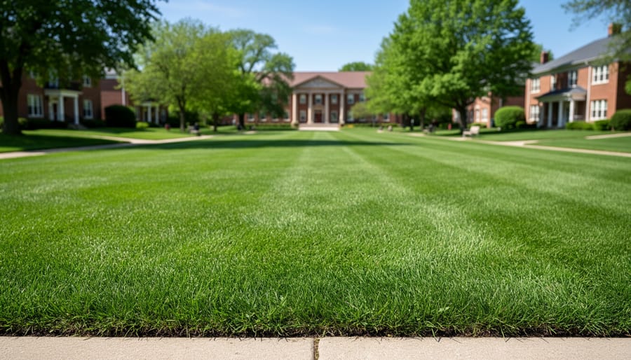 Well-maintained residential lawn cut at proper height showing healthy grass growth