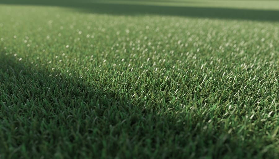 Close view of a dense, healthy lawn showing lush grass blades at an appropriate mowing height