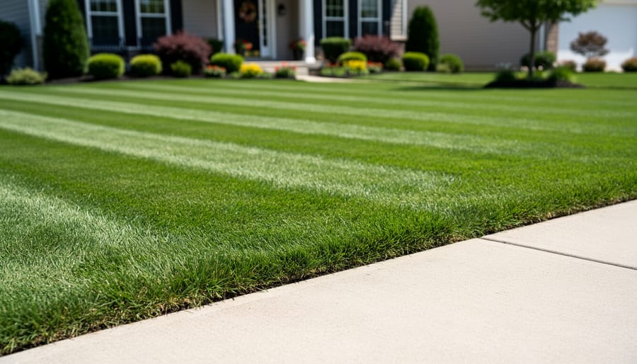 Close-up of a freshly edged lawn border with a clean, defined line between grass and soil or mulch.