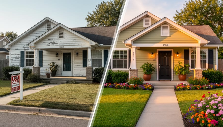 Homeowner holding keys at the front doorway with the house exterior and garden softly blurred behind
