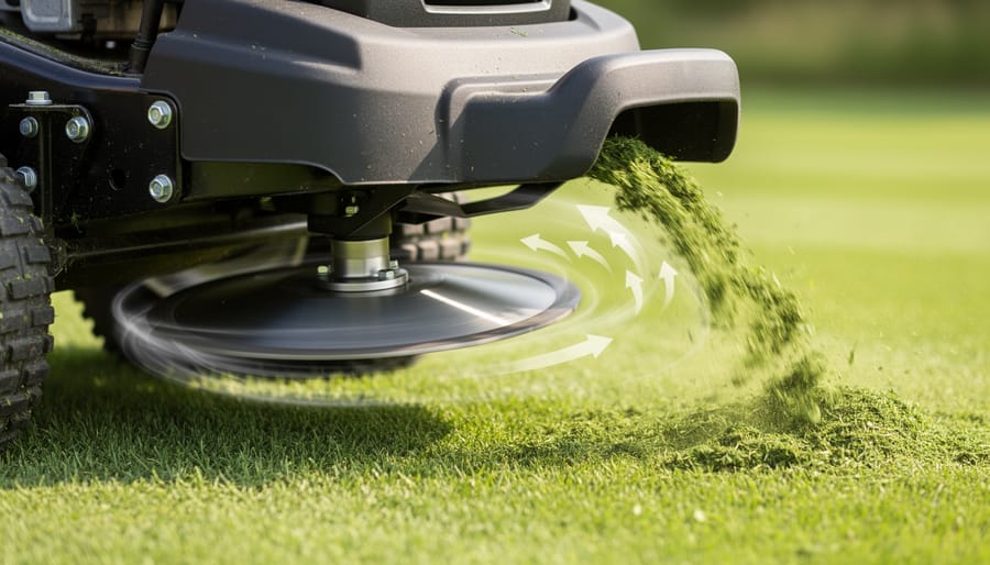 Macro close-up of a lawn mower regular or high-lift blade showing the cutting edge and lift profile.