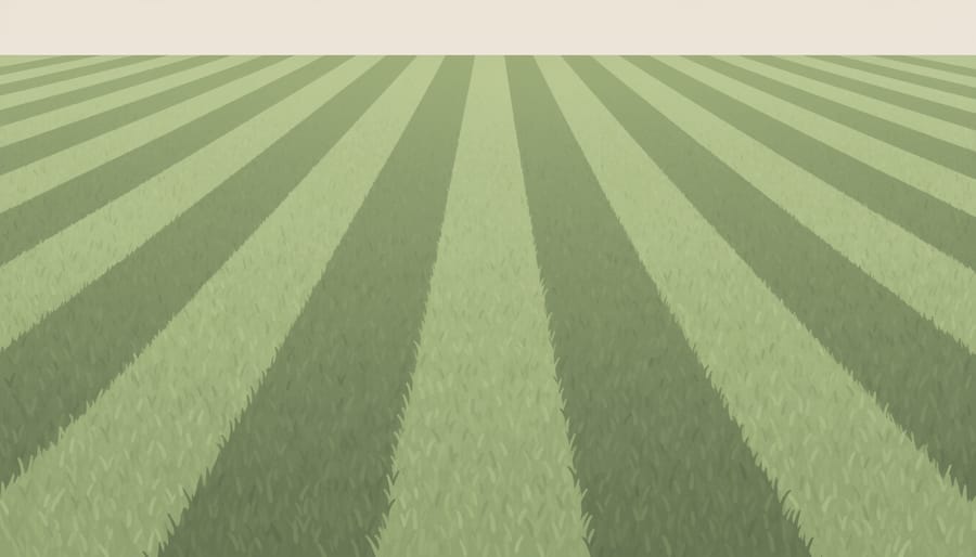 Close-up of healthy grass blades showing directional sheen after pattern mowing